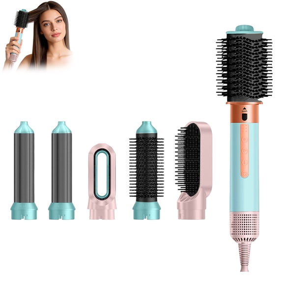 Dwellin 6 in 1 Hair Styler Hairs Dryer Brush Blow Volumizer Hot Air Styler for Fast Drying Curling Smoothing Volume Air Stylers (5 Conversion Heads)