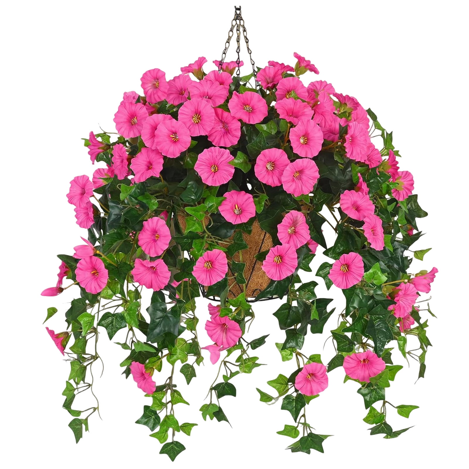 Dwellin Artificial Hanging Fake Flowers with Baskets Plants for Outdoor Decoration Faux Silk Floral Decorations for Spring Planters Home Porch Patio Garden Decor(Pink)