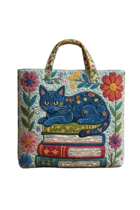 Cute Quilted Tote Bag for Women Lightweight Floral Cat Shoulder Handbags Top Handle Satchel for College Travel Work Shopping