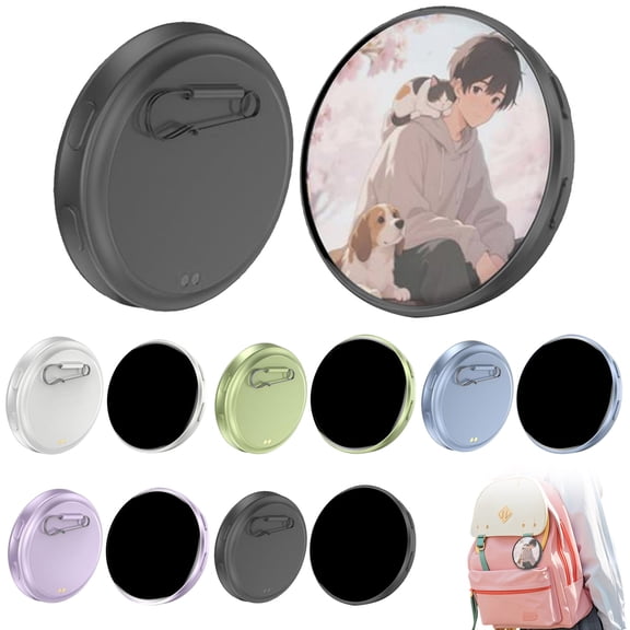 Dwellin Digital Badge 1.7 Inch HD Display Smart Cyber Badge Bluetooth 6.0 Video Photo Pin for Anime Football Fans Cosplay Concert Gifts (Black)