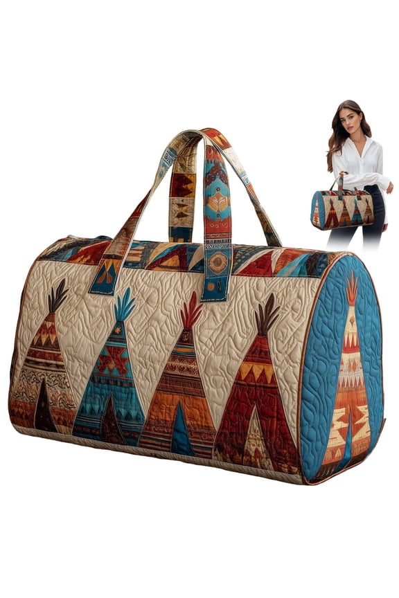 Large Quilted Duffle Bag for Women Floral Print Barrel Overnight Weekender Handbag Travel Holiday Top Handle Satchel K-A 16*8*8"