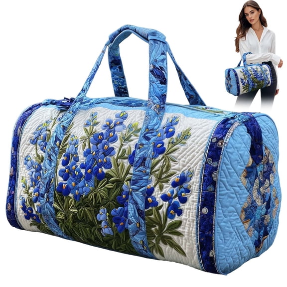 Dwellin Large Quilted Duffle Bag for Women Floral Print Barrel Overnight Weekender Handbag Travel Holiday Top Handle Satchel N-A 16*8*8"