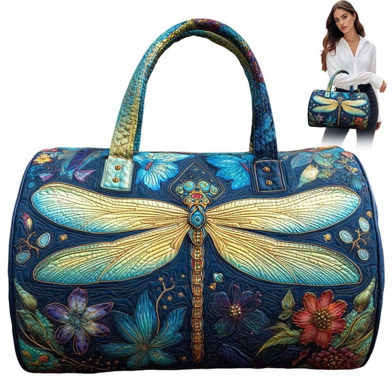 Dwellin Large Quilted Duffle Bag for Women Floral Print Barrel Overnight Weekender Handbag Travel Holiday Top Handle Satchel R-A 16*8*8"