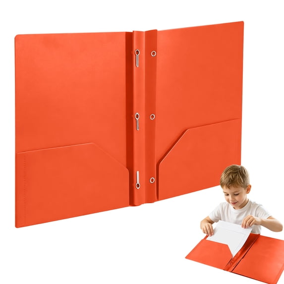 Dwellin Plastic Folders with 3 Prong 2 Pocket Assorted Colors Document Organizer File Folder with Fasteners Two Pockets , 1Pcs Orange