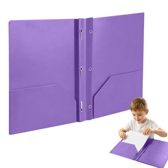 Dwellin Plastic Folders with 3 Prong 2 Pocket Assorted Colors Document Organizer File Folder with Fasteners Two Pockets , 1Pcs Purple