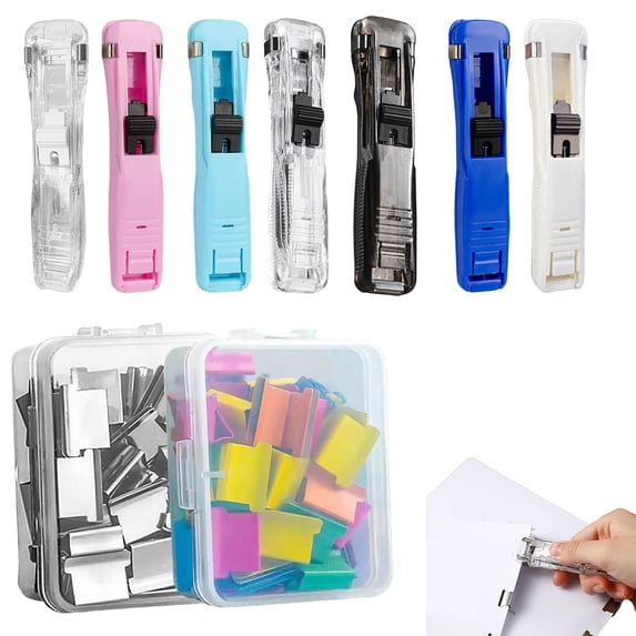 Dwellin Portable Stapler Handheld Paper Clam Dispenser Large Size Mini Push Stapler Clamp Staplers For Desktop Document Home School Desk (No Clips)