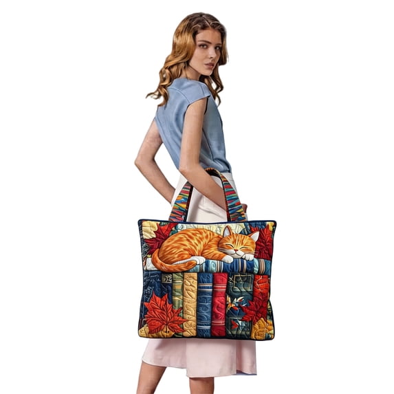 Dwellin Quilted Tote Bag 3 Sizes Vintage Shoulder Bags Cute Dog Cat Print Casual Handbags for Daily Use Travel Shopping