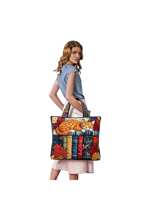 Quilted Tote Bag 3 Sizes Vintage Shoulder Bags Cute Dog Cat Print Casual Handbags for Daily Use Travel Shopping
