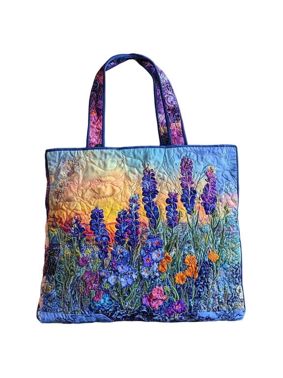 Quilted Tote Bag for Women Large Beach Shoulder Purse Handbag Floral Print Top Handle Satchel for Travel Work E-A 16*14"
