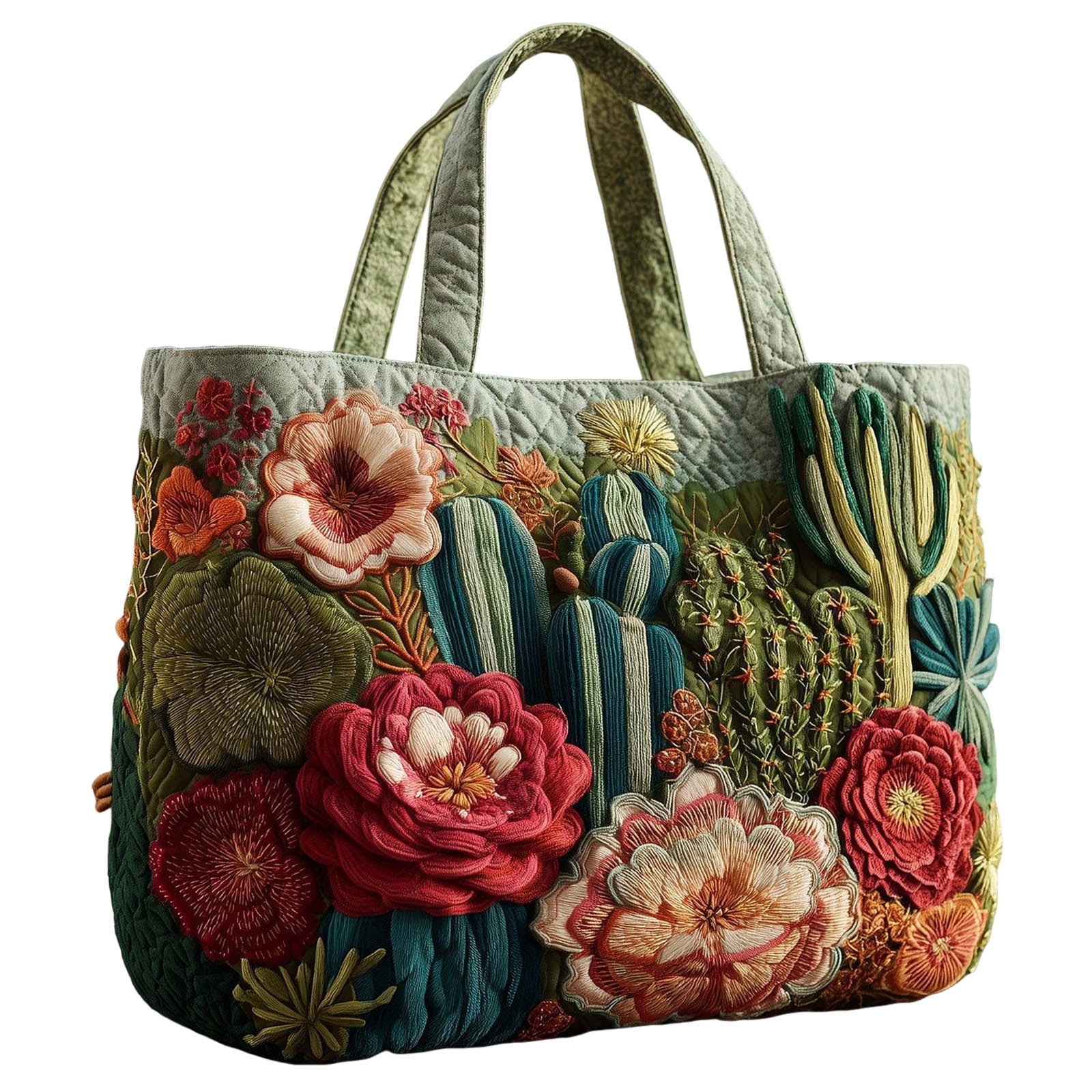 Dwellin Quilted Tote Bag for Women Large Beach Shoulder Purse Handbag Floral Print Top Handle Satchel for Travel Work G-B 14*16"