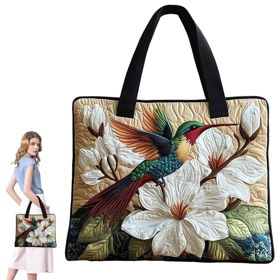 Dwellin Tote Bag for Women Floral Print Puffy Work Purse Handbag Large Quilted Shoulder Top Handle Travel Shopping Bags(L-A)