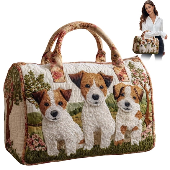 Dwellin Tote Bag for Women Lightweight Puffy Quilted Canvas Handbags Cute Dog Cat Print Shoulder Top Handle Satchel for Work Travel D-S 16X8X8