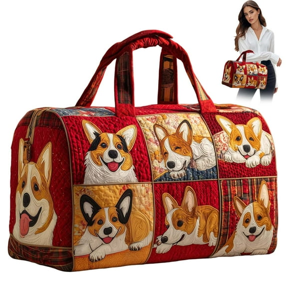 Dwellin Tote Bag for Women Lightweight Puffy Quilted Canvas Handbags Cute Dog Cat Print Shoulder Top Handle Satchel for Work Travel M-S 16X8X8