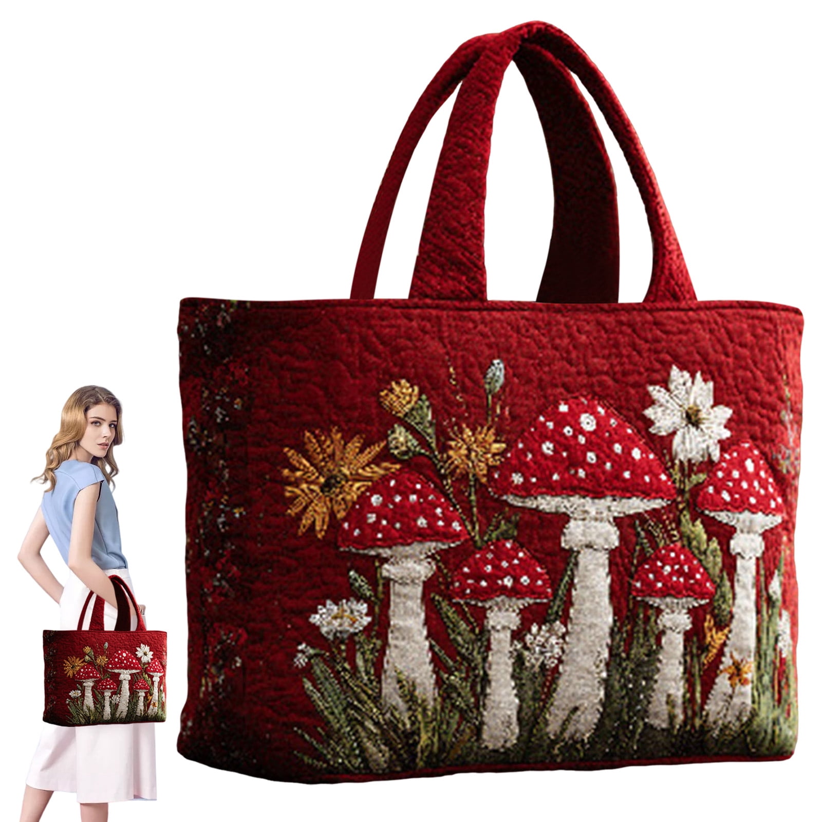 Dwellin Tote Bag for Women Lightweight Puffy Quilted Canvas Handbags Cute Flowers Pint Shoulder Top Handle Satchel for Work Travel