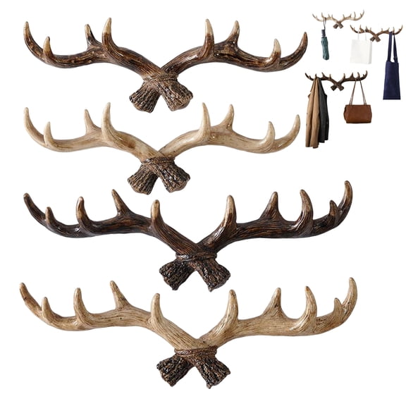 Dwellin Vintage Deer Antlers Decor Wall Mounted Hooks Shabby Chic Coats Jackets Purses Clothes Hanger Key Jewellery Display Decorative Rack(A-Small 11.2" x 3.74")