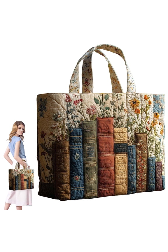 Womens Quilted Tote Bag Lightweight Flower Print Travel Purse Handbag Reusable Shoulder Top Handle Satchel for Gym Travel Work