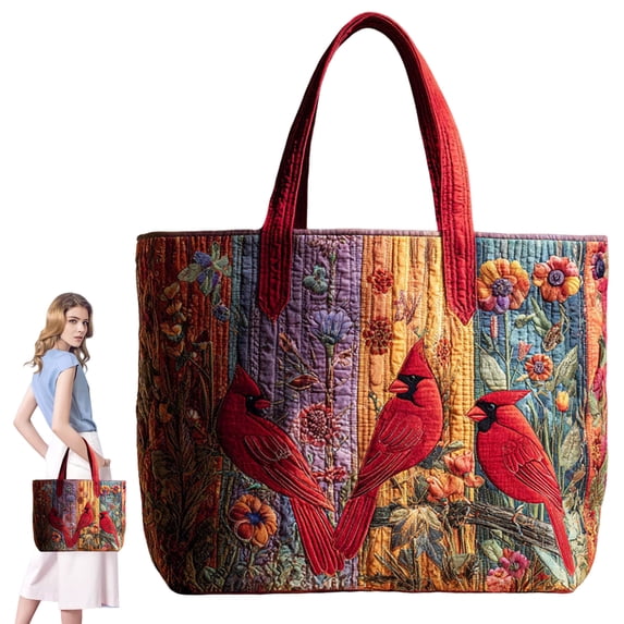 Dwellin Womens Quilted Tote Bag Lightweight Flower Print Travel Purse Handbag Reusable Shoulder Top Handle Satchel for Gym Travel Work