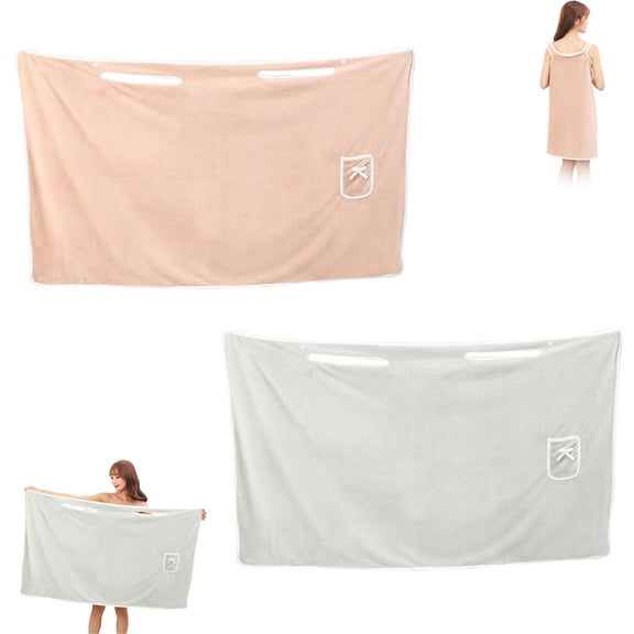 Dwellin Womens Wearable Bath Towel Coral Soft Fleece Bathtub Shower Dress Robe Quick Drys Cover up Body Wraps for Home Spa Sauna Beach(Khaki)