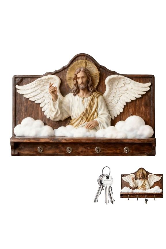 Wooden Multifunctional Home Key Ring Holders Small 2D Flat Wall Mounted Art Keychain Rack Welcome Sign Decor with 4 Hooks