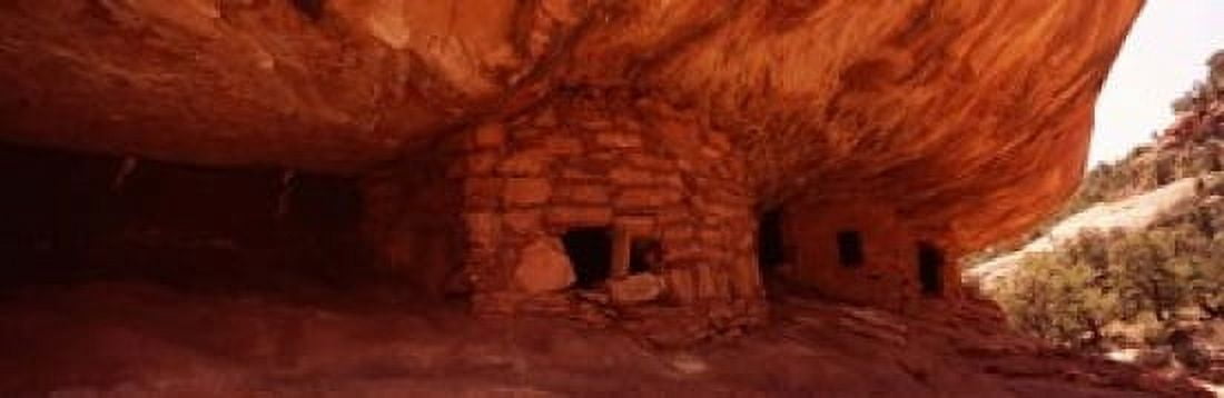 Dwelling structures on a cliff House Of Fire Anasazi Ruins Mule Canyon Utah USA Canvas Art - Panoramic Images (18 x 6)