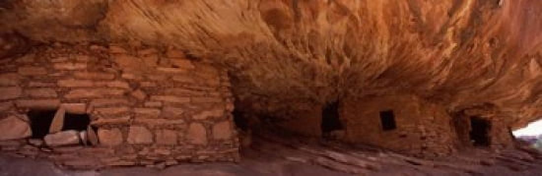 Dwelling structures on a cliff House Of Fire Anasazi Ruins Mule Canyon Utah USA Canvas Art - Panoramic Images (18 x 6)