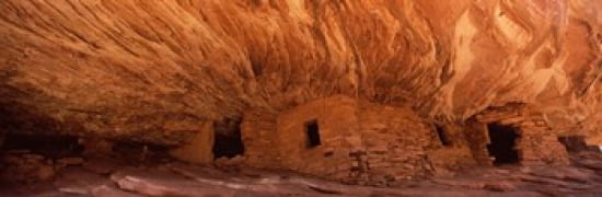 Dwelling structures on a cliff House Of Fire Anasazi Ruins Mule Canyon Utah USA Canvas Art - Panoramic Images (36 x 12)