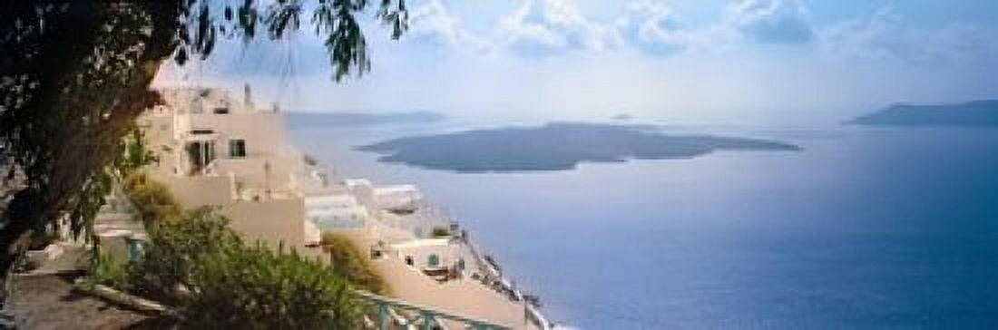 Dwellings along cliff Santorini Greece Canvas Art - Panoramic Images (18 x 6)