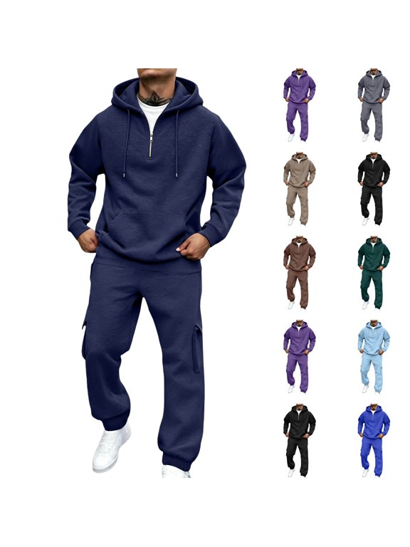 2 Piece Track Suits for Men 1/4 Zip Hoodie and Sweatpants Set Sweat Suits Casual Trendy Gym Fall Winter Outfits Navy S