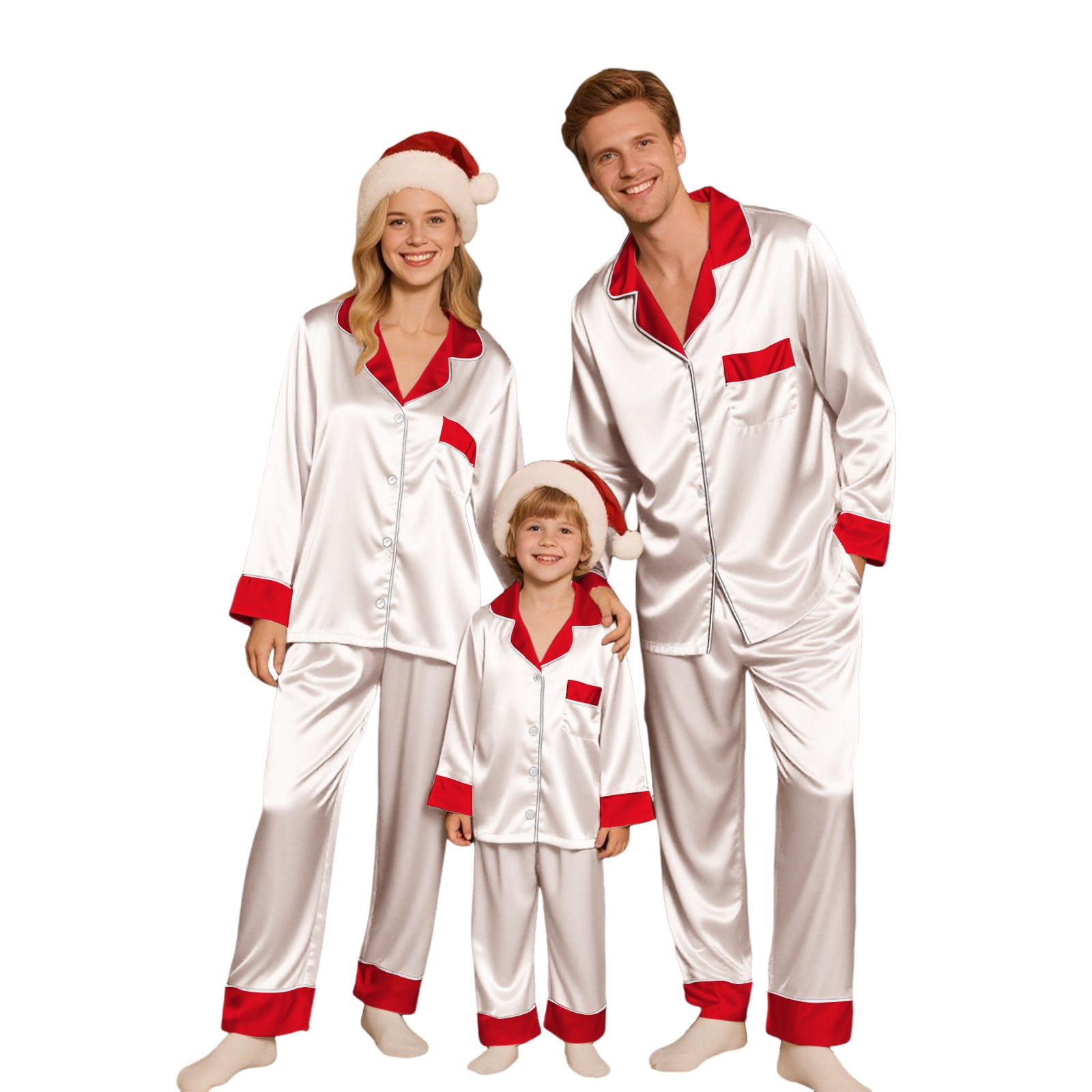 Dwellite 2025 Family Satin Christmas Pajamas Sets Stripe Silk Xmas Pjs ...