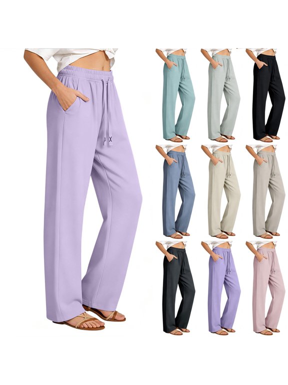 Active Stretch Pants for Women Comfy Fit Ice Silk Casual Breathable Hiking Pants Athletic Joggers with Pockets Purple L