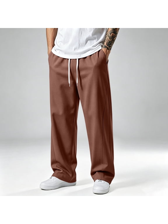 Baggy Sweatpants Men Casual Wide Leg Elastic Waist Drawstring Athletic Lounge Sweat Pants with Pockets Coffee S