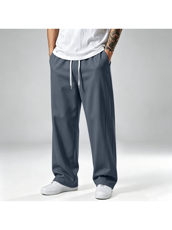 Baggy Sweatpants Men Casual Wide Leg Elastic Waist Drawstring Athletic Lounge Sweat Pants with Pockets Dark Gray S