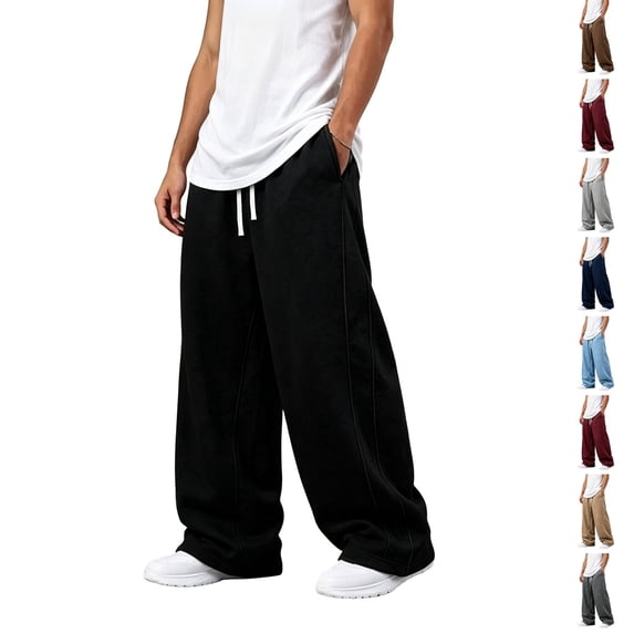 Dwellite Baggy Sweatpants Men Wide Leg Barrel Sweat Pants Loose Fit Drawstring Waist Fall Winter Casual Lounge Pant with Pockets Black XL