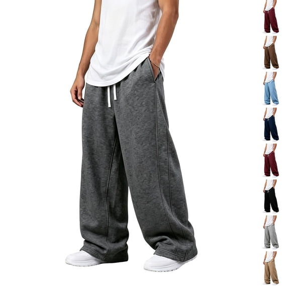 Dwellite Baggy Sweatpants Men Wide Leg Barrel Sweat Pants Loose Fit Drawstring Waist Fall Winter Casual Lounge Pant with Pockets Dark Gray M
