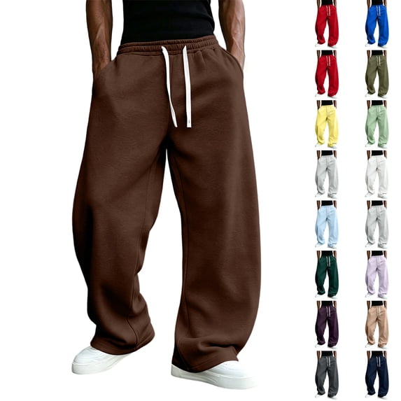 Dwellite Baggy Sweatpants Men Wide Leg Drawstring Oversized Casual Athletic Y2k Lounge Sweat Jogger Pants with Pockets Coffee 3XL