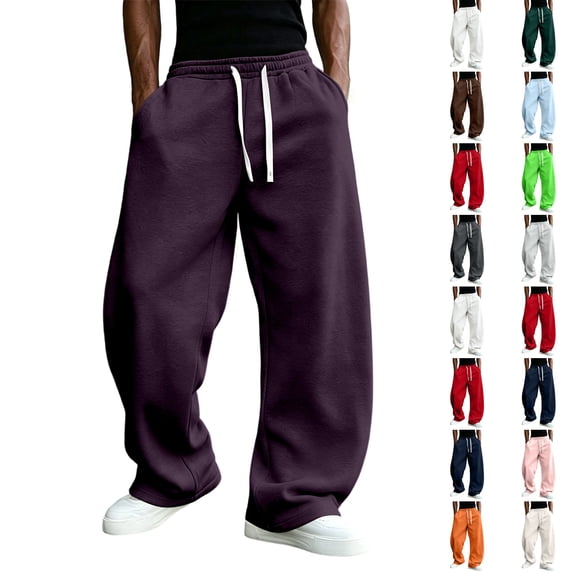 Dwellite Baggy Sweatpants Men Wide Leg Drawstring Oversized Casual Athletic Y2k Lounge Sweat Jogger Pants with Pockets Dark Purple 3XL