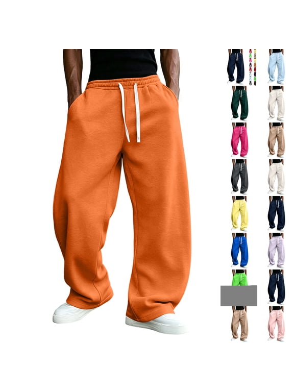 Baggy Sweatpants Men Wide Leg Drawstring Oversized Casual Athletic Y2k Lounge Sweat Jogger Pants with Pockets Orange S