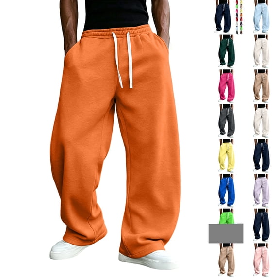 Dwellite Baggy Sweatpants Men Wide Leg Drawstring Oversized Casual Athletic Y2k Lounge Sweat Jogger Pants with Pockets Orange XL