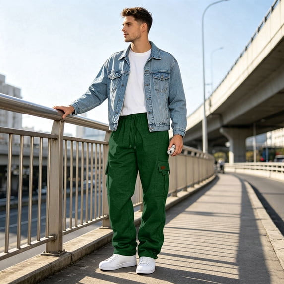 Dwellite Baggy Sweatpants Men Wide Leg Loose Fit Lounge Gym Solid Casual Joggers Uncuffed Oversized Baggy Cargo Sweatpants Dark Green XL
