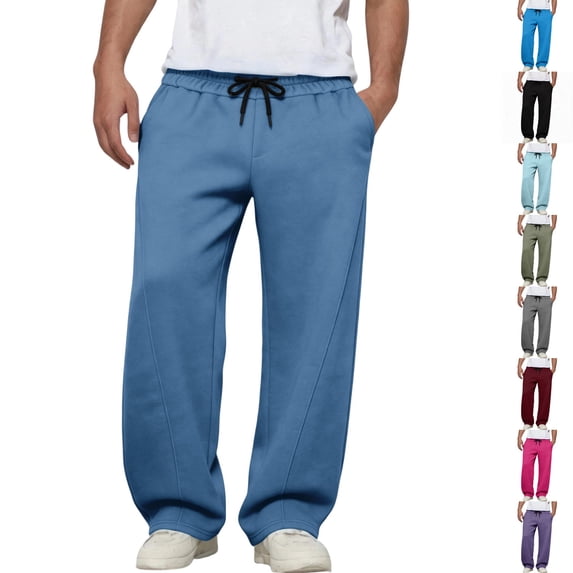 Dwellite Baggy Sweatpants Men Wide Leg Lounge Pants with Pockets Soft Drawstring Waist Open Bottom Joggers for Gym Travel Blue 2XL