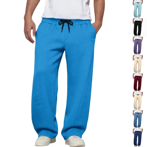 Dwellite Baggy Sweatpants Men Wide Leg Lounge Pants with Pockets Soft Drawstring Waist Open Bottom Joggers for Gym Travel Dark Blue S