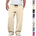 thumbnail image 1 of Dwellite Baggy Sweatpants Men Wide Leg Lounge Pants with Pockets Soft Drawstring Waist Open Bottom Joggers for Gym Travel Khaki 2XL, 1 of 7