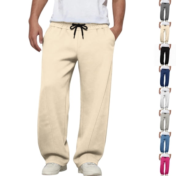 Dwellite Baggy Sweatpants Men Wide Leg Lounge Pants with Pockets Soft Drawstring Waist Open Bottom Joggers for Gym Travel Khaki 2XL