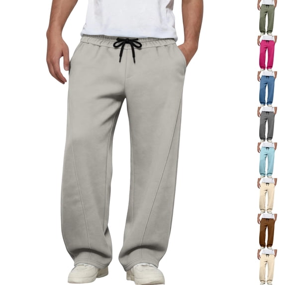 Dwellite Baggy Sweatpants Men Wide Leg Lounge Pants with Pockets Soft Drawstring Waist Open Bottom Joggers for Gym Travel Light Gray 2XL
