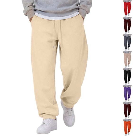 Dwellite Baggy Sweatpants for Men Wide Leg Joggers with Pockets Drawstring Elastic Waist Y2K Gym Workout Trousers Beige L