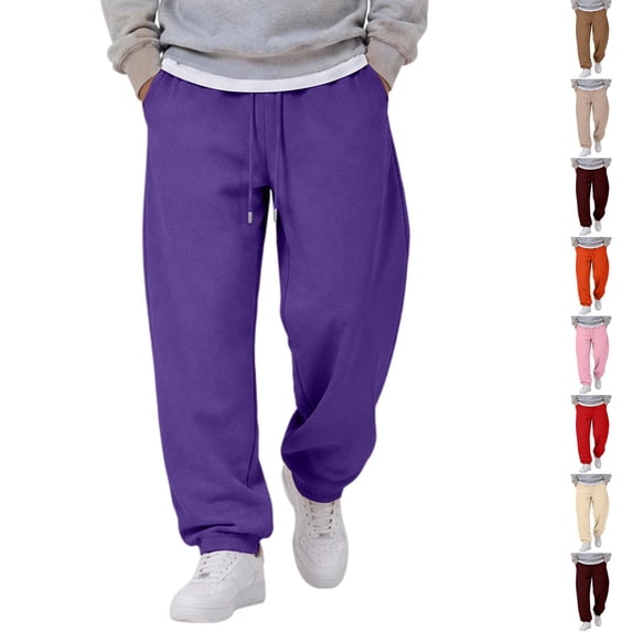 Dwellite Baggy Sweatpants for Men Wide Leg Joggers with Pockets Drawstring Elastic Waist Y2K Gym Workout Trousers Purple 3XL