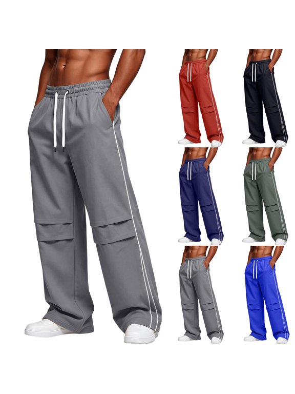 Baggy Track Pants for Men Quick Dry Open Bottom Joggers Wide Leg Trousers Elastic Waist Y2K Pants with Pockets Gray M