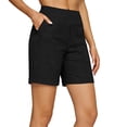 thumbnail image 1 of Dwellite Bermuda Long Shorts for Women Cotton linen Athletic Sweat Tummy Control Casual Lounge Summer Black M, 1 of 5