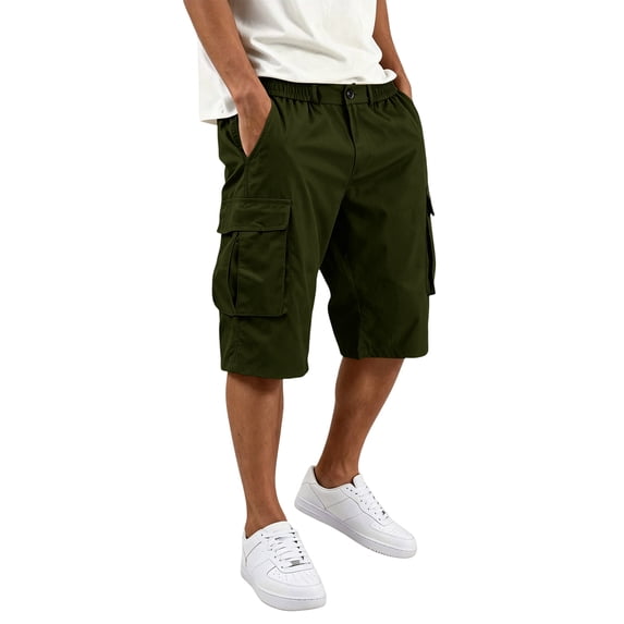 Dwellite Big and Tall Pants for Men Casual Bermuda Cargo Pant with Pockets Comfort Trousers 2026 Army Green M