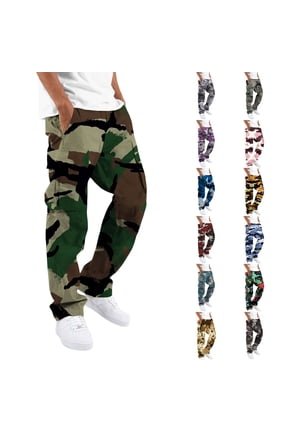 Big and Tall Pants for Men Casual Camo Bermuda Cargo Pants with Pockets Comfort Trousers Light Green XL